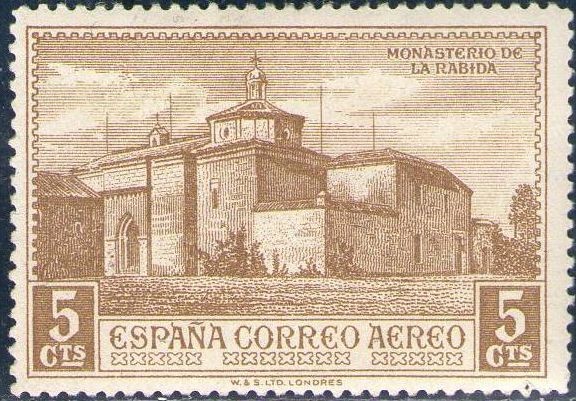 ESPAÑA 1930 547 Sello ** Descubrimiento de América Correo Aereo Monasterio de la Rabida 5c Espana