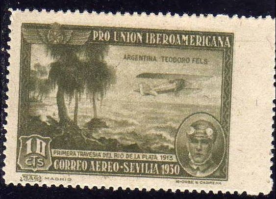 ESPAÑA 1930 584 Sello Nuevo Pro Union Iberoamericana Sevilla Correo Aereo Argentina Teodoro Fels 1ª 