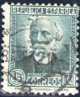 ESPAÑA 1932 657 Sello º Nicolás Salmeron 15c c/nº control dorso Republica Española
