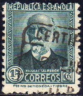 ESPAÑA 1932 657 Sello Nicolás Salmeron 15c c/nº control dorso Usado Republica Española Espana Spain 