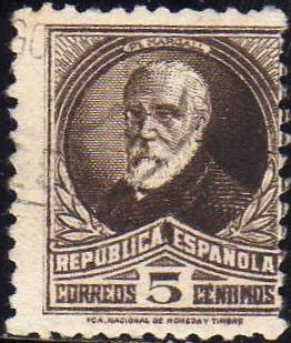ESPAÑA 1932 663 Sello Personajes Francisco Pi y Margall 5c usado Republica Española Espana Spain Esp