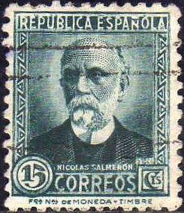 ESPAÑA 1932 665 Sello Personajes Nicolás Salmeron 15c Usado Republica Española Espana Spain Espagne 