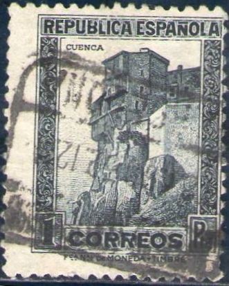 ESPAÑA 1932 673 Sello Casas Colgadas Cuenca 1pta Usado Republica Española Espana Spain Espagne Spagn