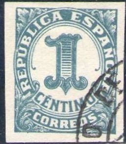 ESPAÑA 1933 677 Sello º Cifras 1c sin dentar Republica Española