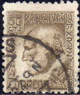 ESPAÑA 1934 680 Sello Personajes Ramon y Cajal 50c Usado Republica Española Espana Spain Espagne