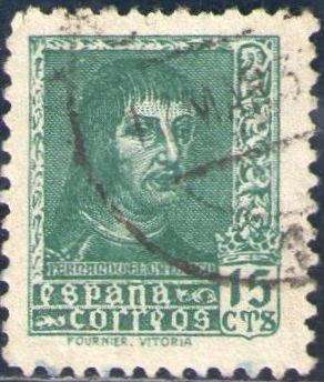 ESPAÑA 1938 841 Sello Fernando El Catolico 15c Usado Spain Espagne Spagna Spanje Spanien