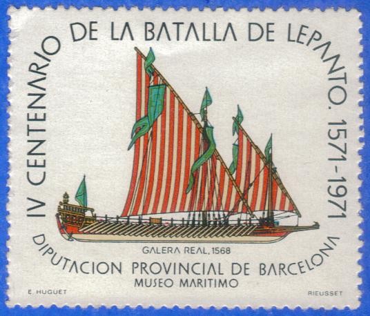 ESPANA 1971 IV Centenario de la Batalla de Lepanto 1571-1971 - Galera Real - DP Barcelona sin valor