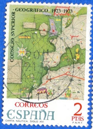 ESPANA 1974 (E2172) L aniversario del Consejo Superior Geografico - carta nautica s XIV 2p 2