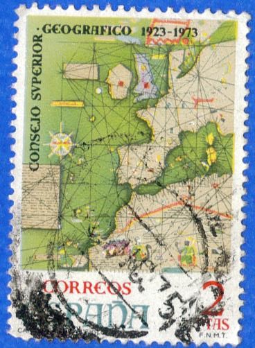 ESPANA 1974 (E2172) L aniversario del Consejo Superior Geografico - carta nautica s XIV 2p 3 INTERCA