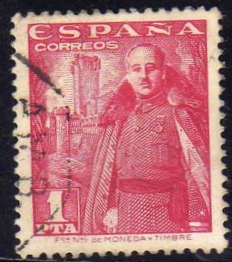 ESPAÑA 1948 1032 Sello General Franco y Castillo de la Mota 1p Usado Espana Spain Espagne Spagna Spa