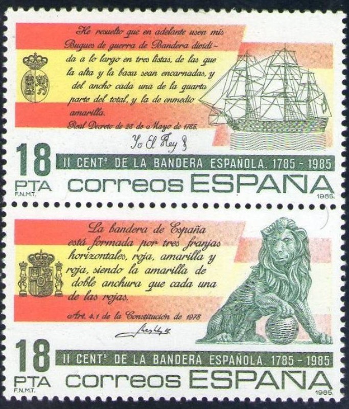 ESPAÑA 1985 2791/2 Sellos ** II Centenario Bandera Española Santisima Trinidad y Leon del Senado
