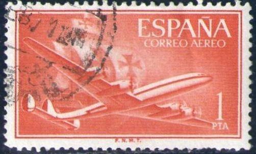 ESPAÑA 1955 1172 Sello Avion Super Constellation y Nao Santa Maria 1p Usado Espana Spain Espagne Spa