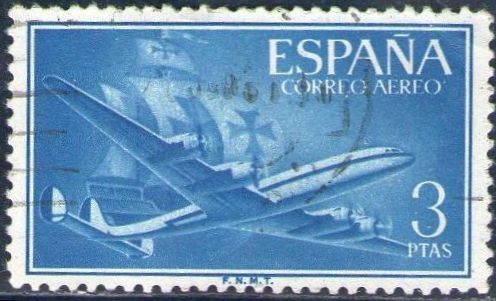 ESPAÑA 1955 1175 Sello Avion Super Constellation y Nao Santa Maria 3p Usado Espana Spain Espagne Spa