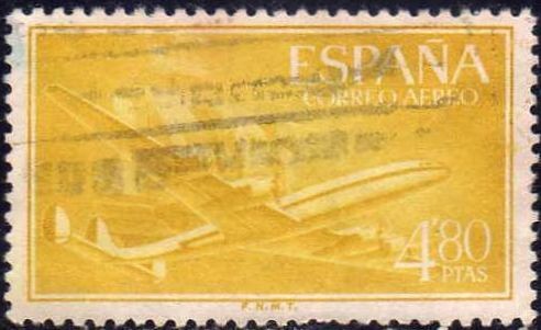 ESPAÑA 1955 1176 Sello Avion Super Constellation y Nao Santa Maria 4,80p Usado Espana Spain Espagne 