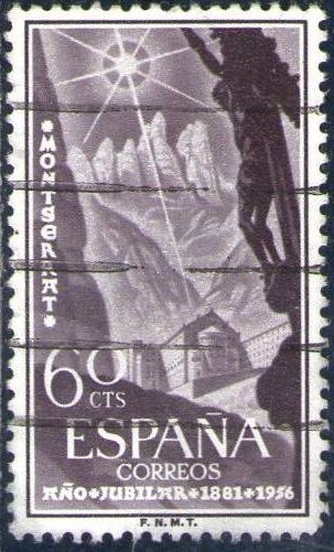 ESPAÑA 1956 1193 Sello Año Jubilar de Montserrat Monasterio usado Espana Spain Espagne Spagna Spanje