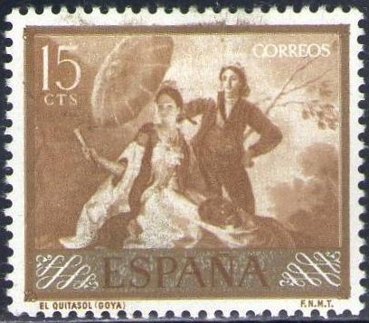 ESPAÑA 1958 1210 Sello Pintor Francisco de Goya y Lucientes El Quitasol usado Espana Spain Espagne 