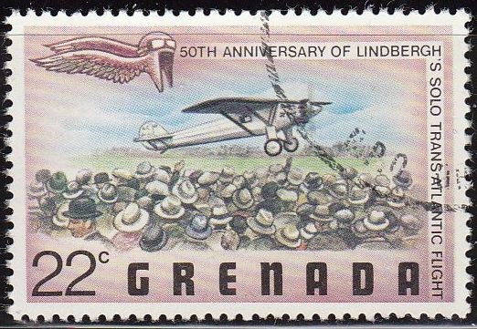 Grenada 1978 Scott 837 Sello Aniversario Zeppelin Vuelo Charles Lindbergh aterrizando en Paris 22c 