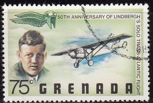 Grenada 1978 Scott 838 Sello Aniversario Zeppelin Vuelo Charles Lindbergh y el Espiritu de St. Louis
