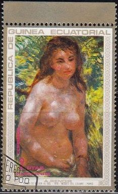 Guinea Ecuatorial 1973 Michel 209 Sello Pintura Pierre Auguste Renoir Torso de Mujer al sol Louvre