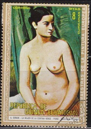 Guinea Ecuatorial 1973 Michel 270 Sello Pintura A Derain La Mujer de la Cortina Verde Mujer Desnuda