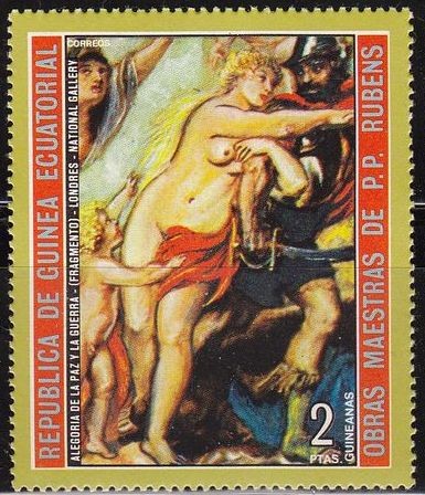 Guinea Ecuatorial 1973 Michel 286 Sello Pintura Pedro Pablo Rubens Alegoria de la Paz y la Guerra