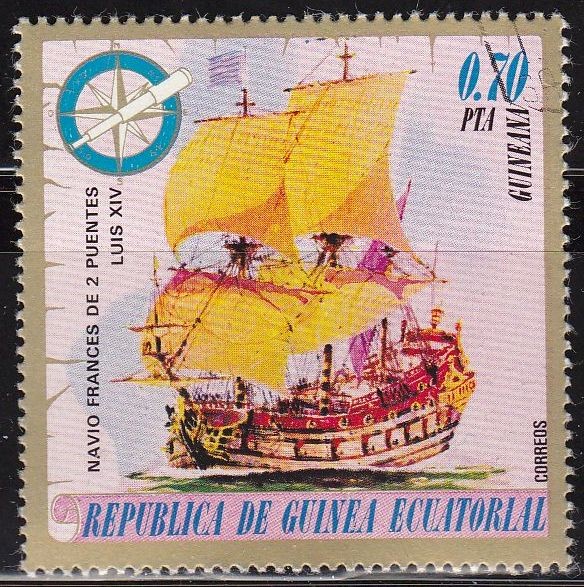 Guinea Ecuatorial 1976 75168 Sello Barco Navio Frances de 2 puentes Luis XIV 0,70pts Matasello favor