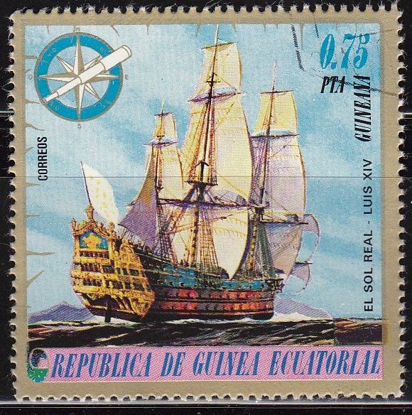 Guinea Ecuatorial 1976 75169 Sello Barco El Sol Real Luis XIV 0,75pts Matasello favor Preobliterado