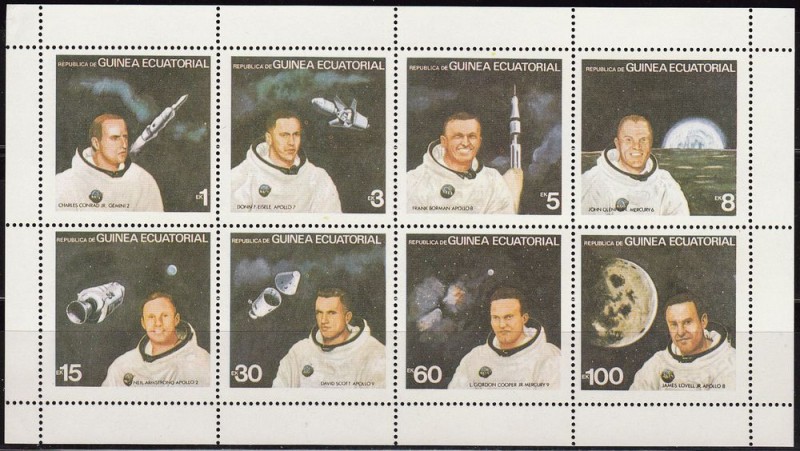 Guinea Ecuatorial 1983 Sellos HB Espacio Cosmonautica Satelites Transbordador Astronautas Apolo