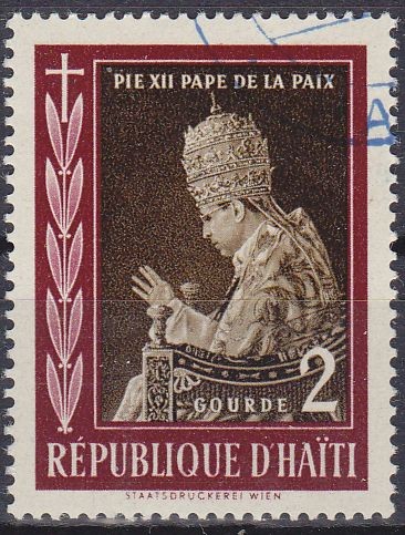 HAITI 1959 Scott 446 Sello Papa Pio XII El Papa de la Paz en el Trono 2g Preobliterado 