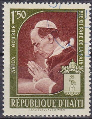 HAITI 1959 Scott C140 Sello Papa Pio XII El Papa de la Paz Rezando 50c Correo Aereo Preobliterado 