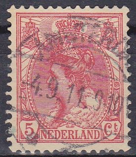 Holanda 1898-1924 Scott 065 Sellos Reina Wihelmina usado 5c Netherland 