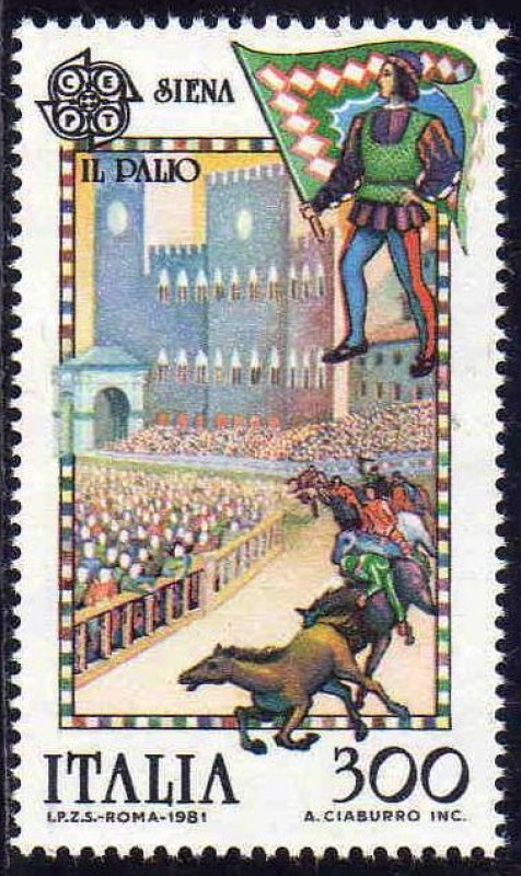 Italia 1981 Scott 1456 Sello Nuevo MNH Europa Folklore Siena Il Palio Carrera de Caballos