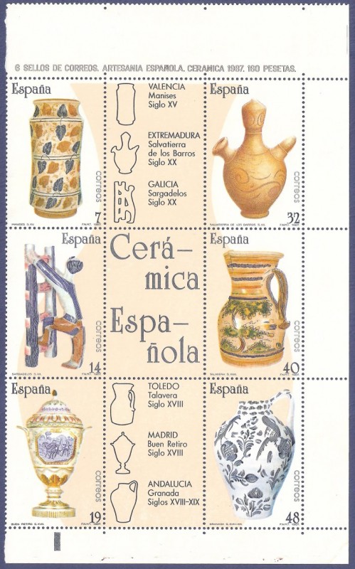 Edifil 2891 a 2896 Bloque cerámica española 7/14/19/32/40/48 NUEVO