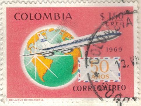 COLOMBIA 1969 Aereo 50 anos 1.50c