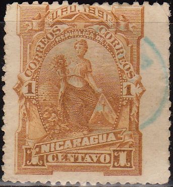 Nicaragua 1891 Scott 36 Sello Justicia Diosa de la Abundancia Goddess of Plenty usado 1c 