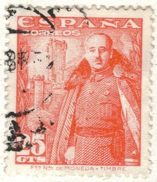 ESPANA 1948 (E1024) General Franco y Castillo de la Mota 25c