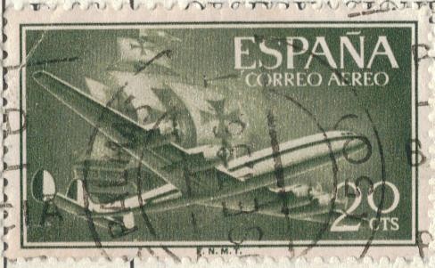 ESPAÑA 1955-6 (E1169) Superconstellation y nao Sta Maria 20c