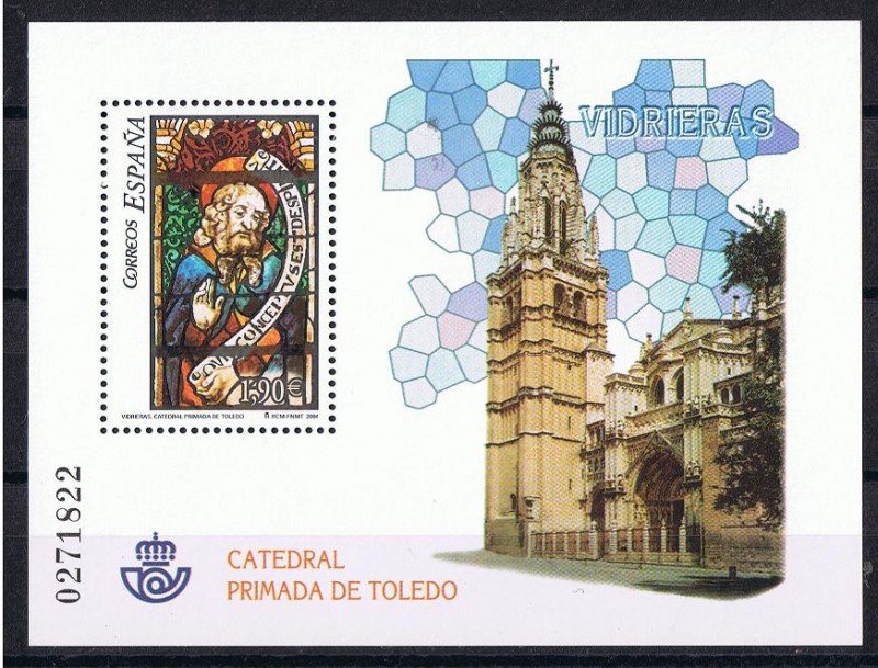 Edifil  SH 4132  Vidrieras de la catedral de Toledo.  Se completa con una vista de la catedral.     