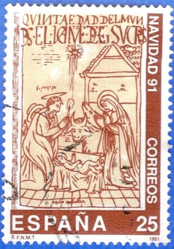 1991 ESPANA (E3142) Navidad - Nacimiento de Cristo ilustracion de Nueva Cronica y Buen Gobierno 25p