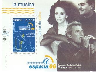 ESPAÑA 2006 4270 Sello ** HB Expo Mundial Filatelia La Musica Victor Manuel, Ana Belen y Miguel 