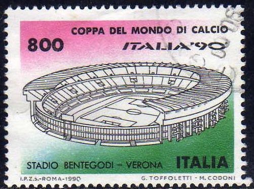 Italia 1990 Scott 1801c Sello Campeonato Mundial de Futbol Estadio Bentegodi Verona usado 