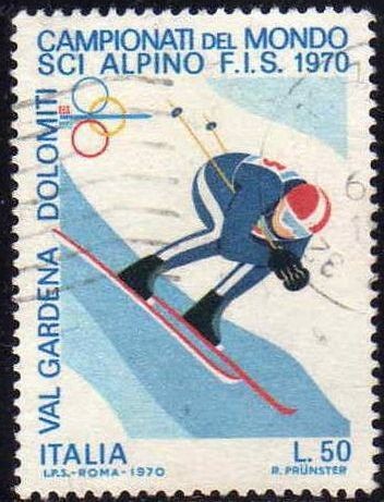 Italia 1970 Scott 1007 Sello Campeonato Mundo Ski Alpino Val Gardena Dolomitas Usado