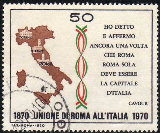 Italia 1970 Scott 1019 Sello Union de Italia Roma Capital y Frase de Cavour Usado 