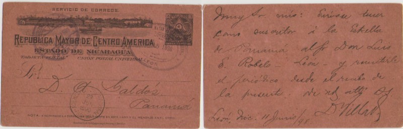 ANTIGUO Y RARO ENTERO POSTAL DE NICARAGUA, 1898. 