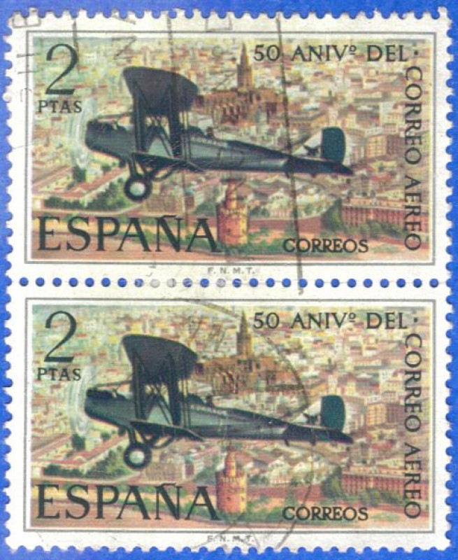 ESPANA 1971 (E2059) L Aniversario del Correo Aereo - Havilland DH9 2p 