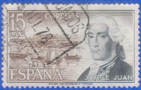 ESPAÑA 1974 (E2182) Personajes espanoles Jorge Juan 15p 4 IN