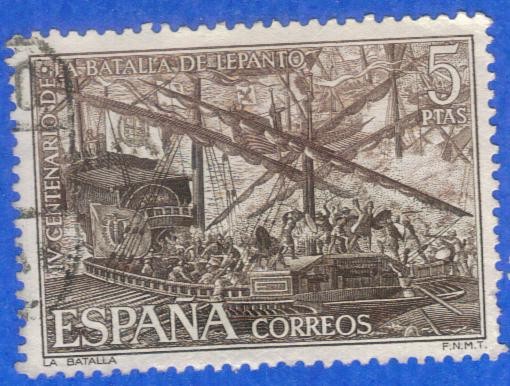 ESPAÑA 1971 (E2056) IV Centenario de la Batalla de Lepanto - La batalla 5p 3 IN