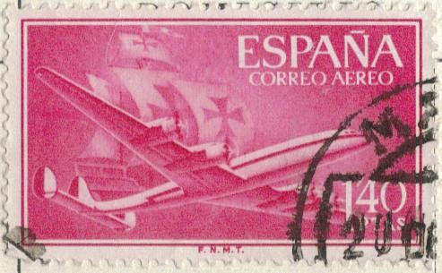 ESPAÑA 1955-6 (E1174) Superconstellation y nao Sta Maria 1.40c