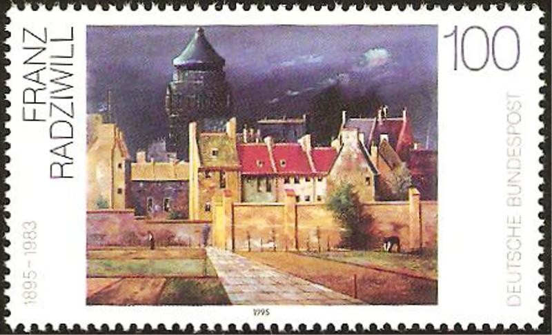 1606 - pintura alemana del siglo XX, franz radiwill, castillo de agua de bremen