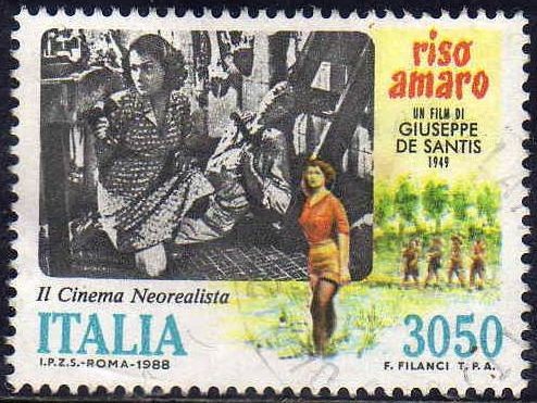 Italia 1988 Scott 1753 Sello El Cine Neorealista Italiano Riso Amaro de Giuseppe de Santis usado 